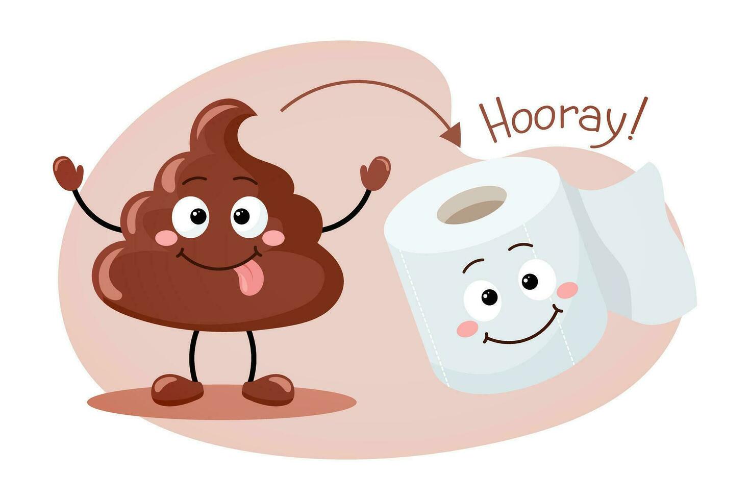 Cute cartoon kawaii icons of poop and toilet paper roll on a white background. Hygiene. Smiling poop and toilet paper characters. Vector