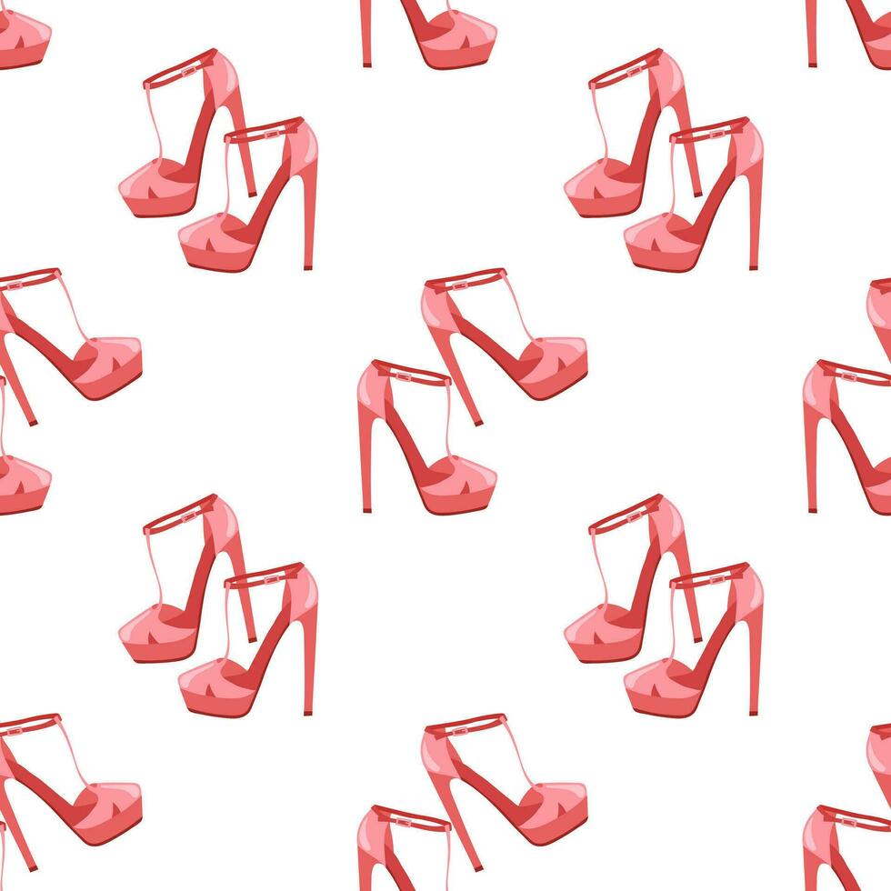 Cute pink seamless pattern with retro high heel shoes. Background with fashionable vintage shoes, print for girls. Vector