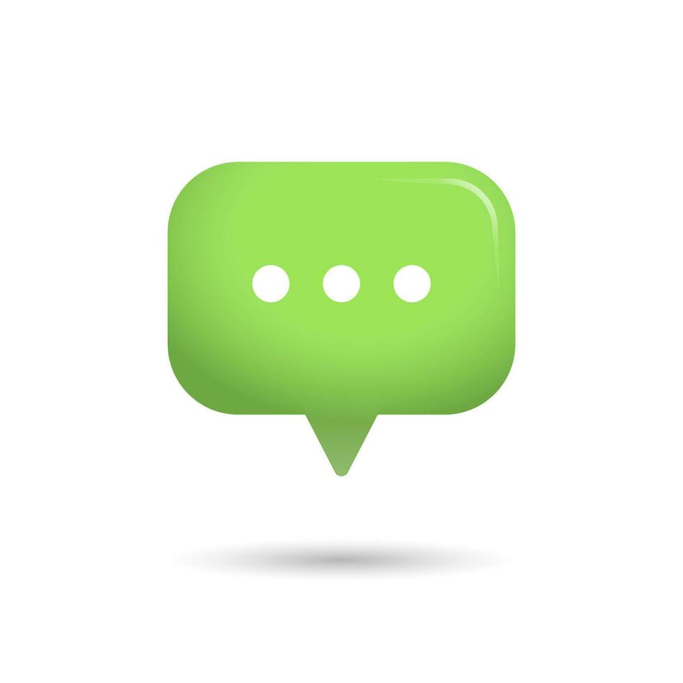 3D social media notification, speech bubble with three dots, ellipsis. Button on white background, vector