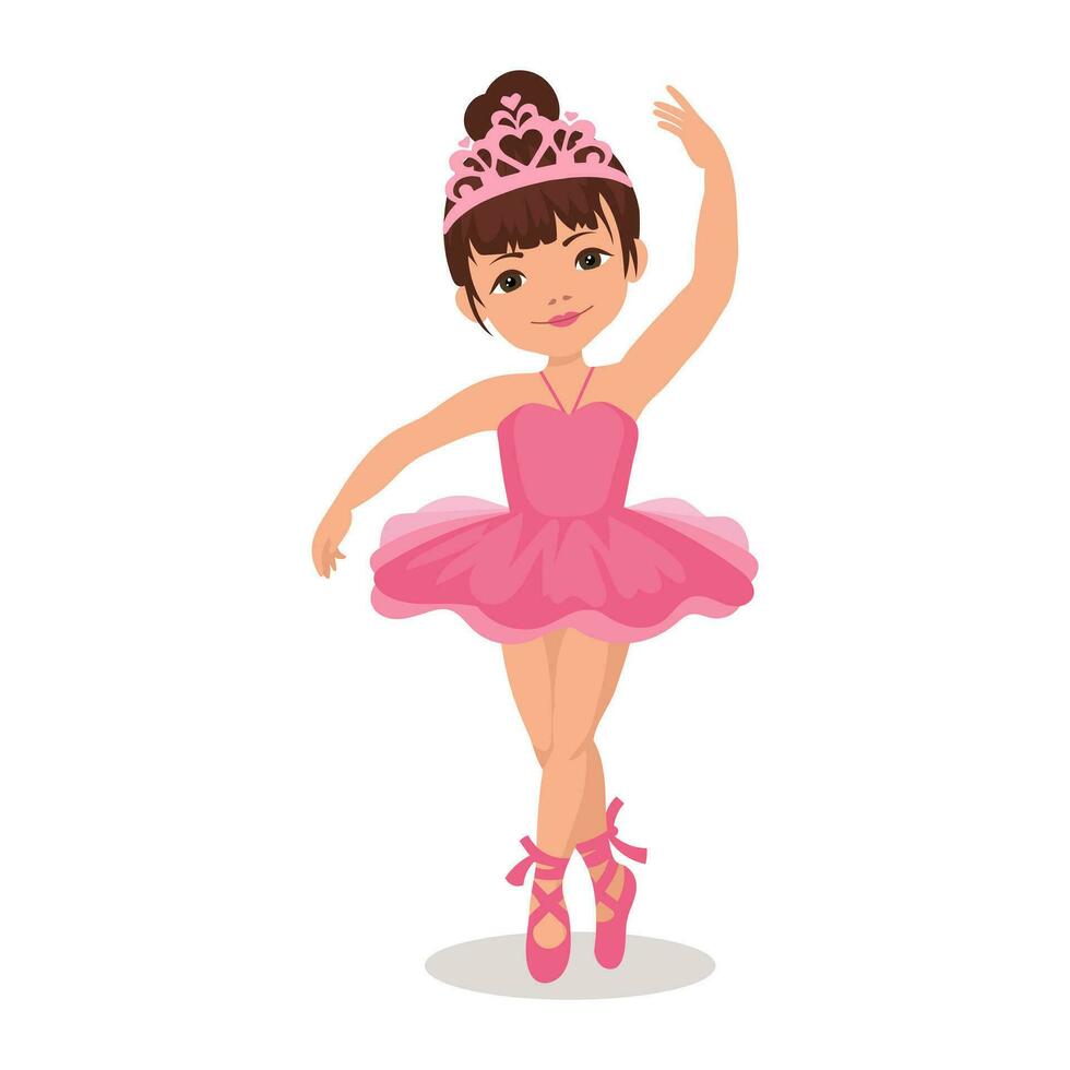 linda pequeño rosado princesa bailarina. muñeca en un rosado corona y vestido. bebé ilustración, vector