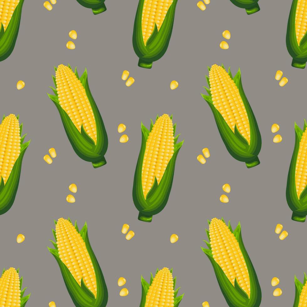 Seamless pattern, corn cobs with leaves and corn kernels. Agriculture concept. Background, print, textile, vector