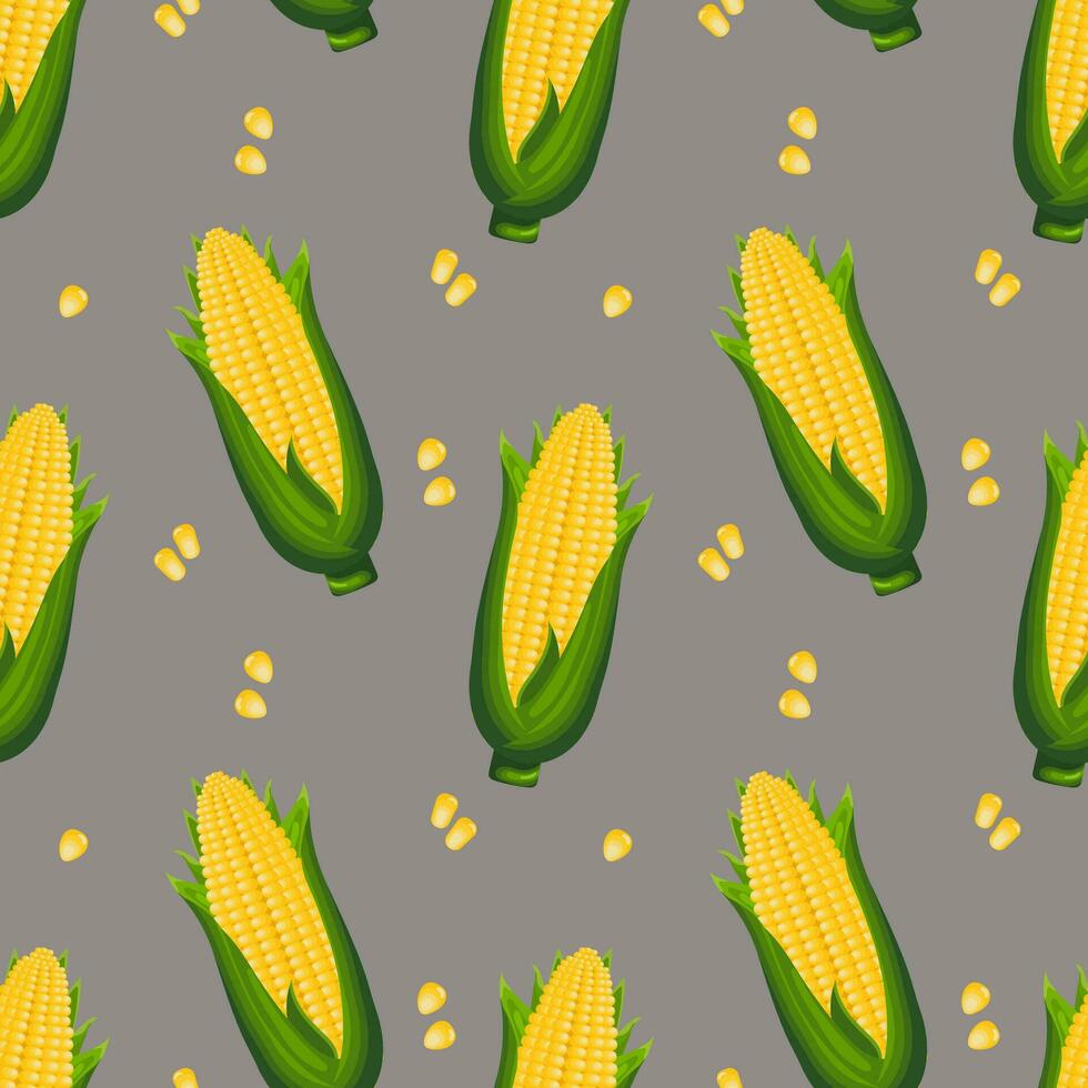 Seamless pattern, corn cobs with leaves and corn kernels. Agriculture concept. Background, print, textile, vector