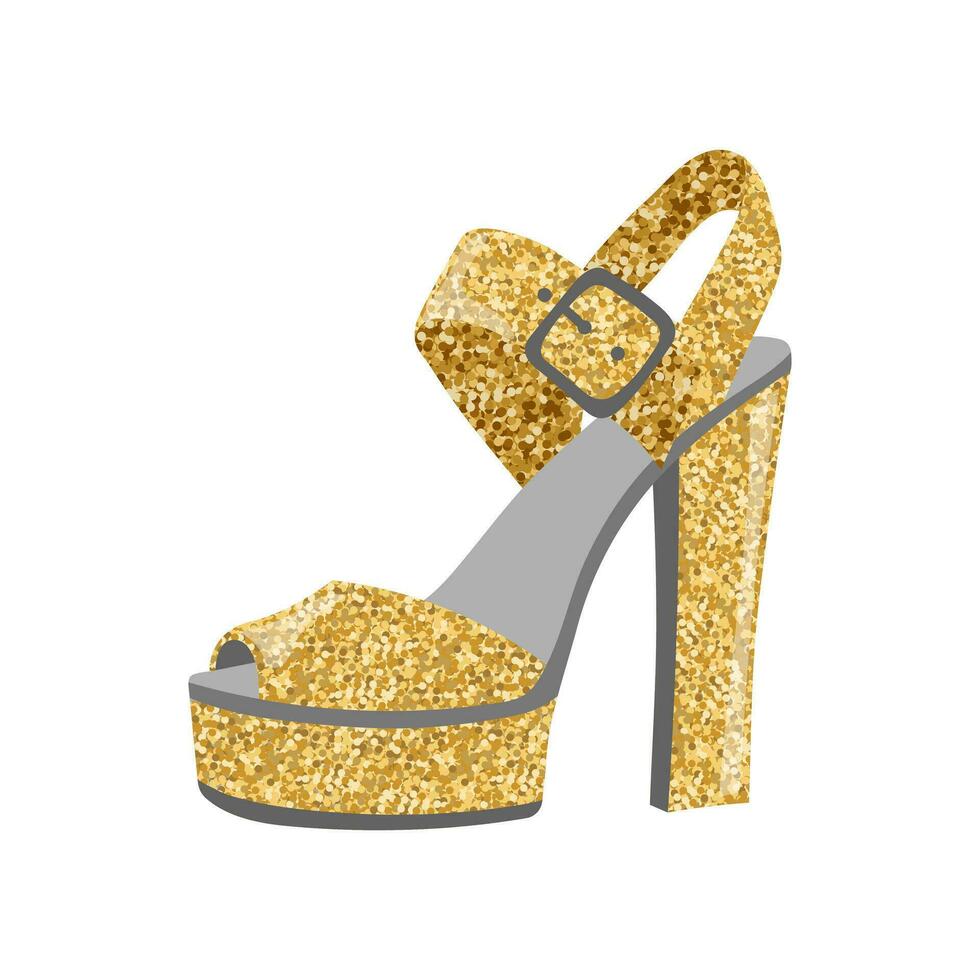 De las mujeres retro tacones altos zapato decorado con oro Brillantina. belleza y moda. ilustración. vector