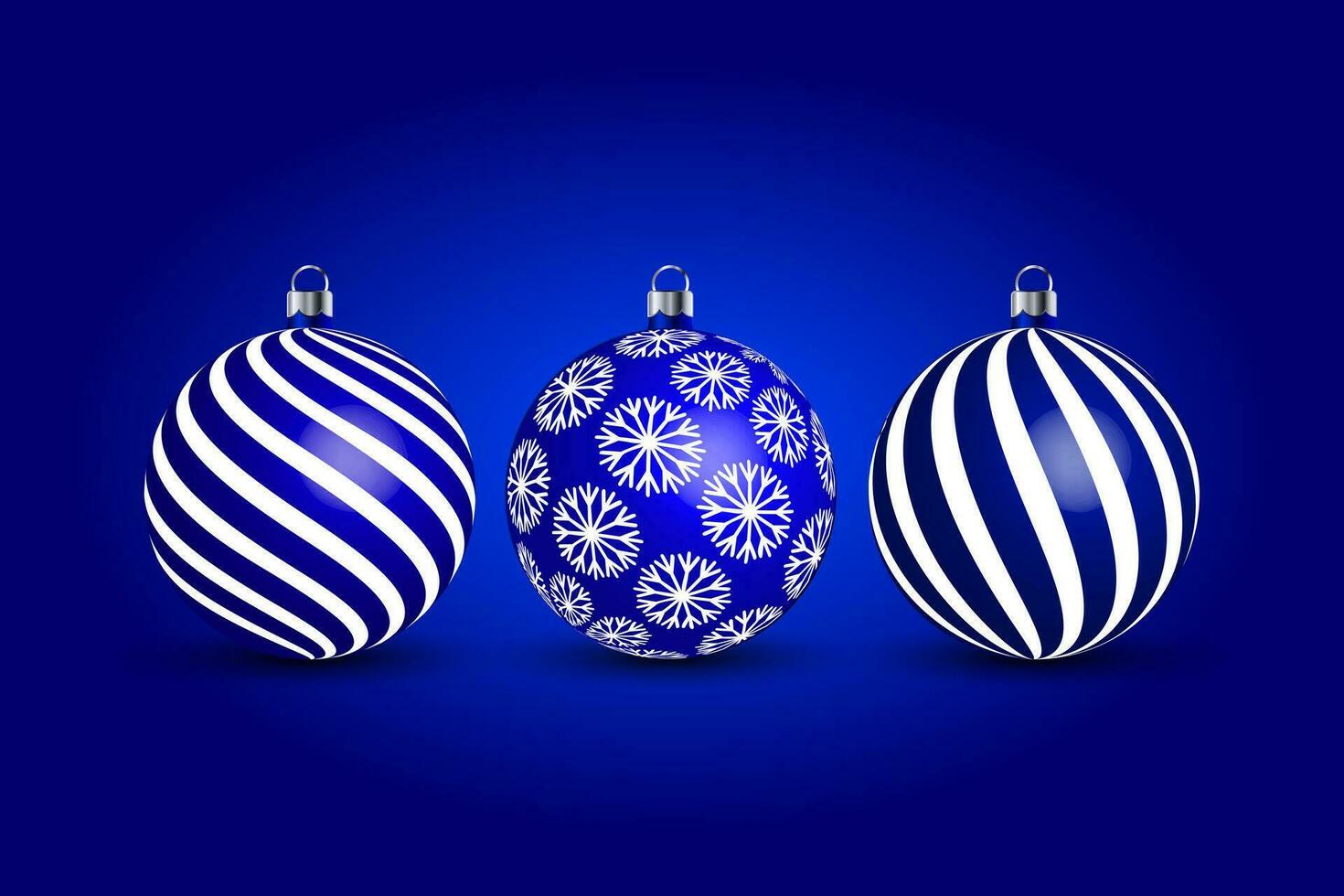 Bright blue Christmas balls with a pattern on a blue background with lights. 3d illustration, christmas card, vector