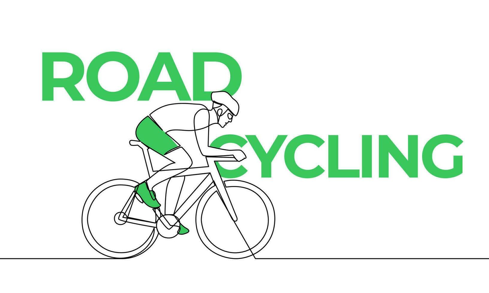 Single continuous drawing. Road cycling, Track Cycling. Colored elements and title. One line vector illustration