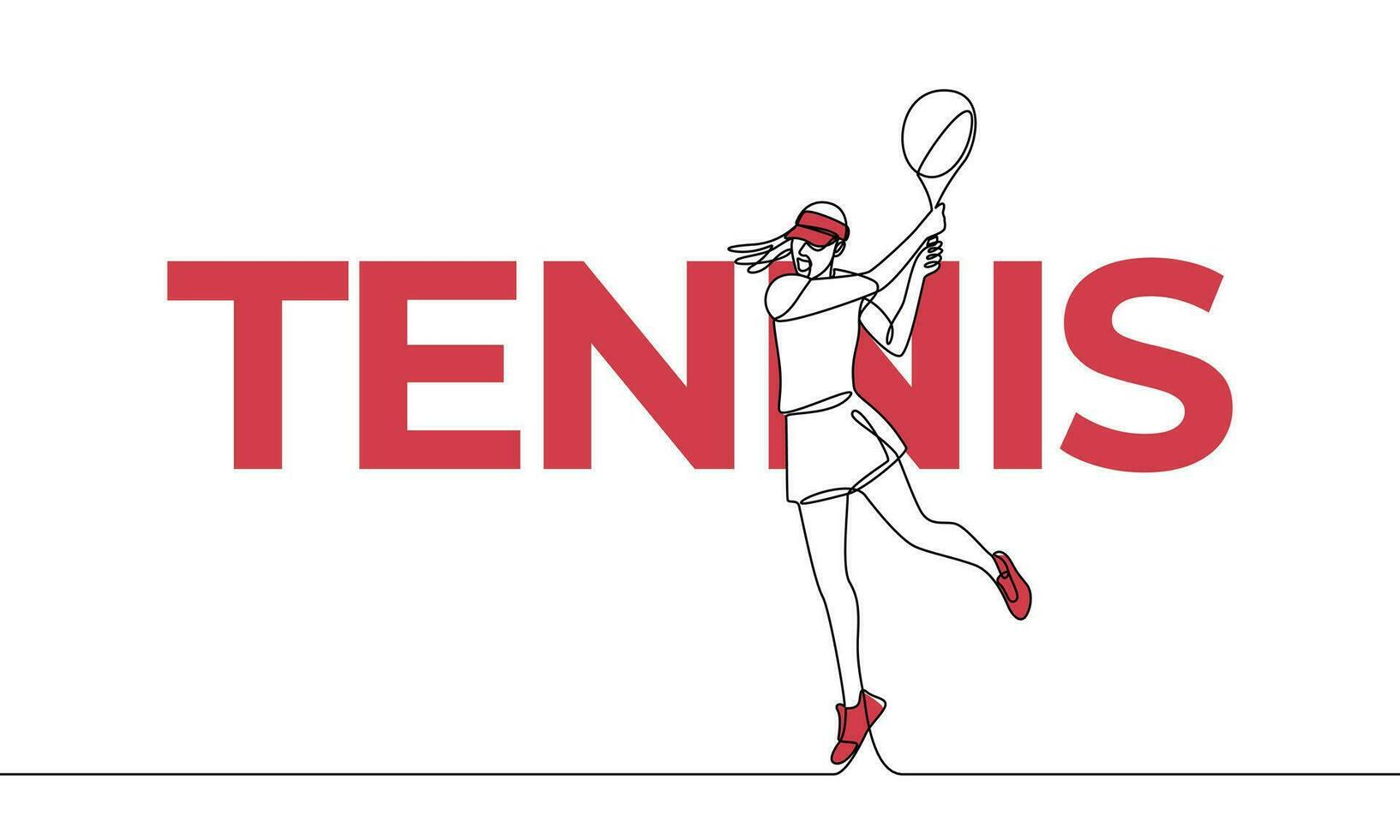 Single continuous drawing of a tennis player. Tennis. Colored elements and title. One line vector illustration