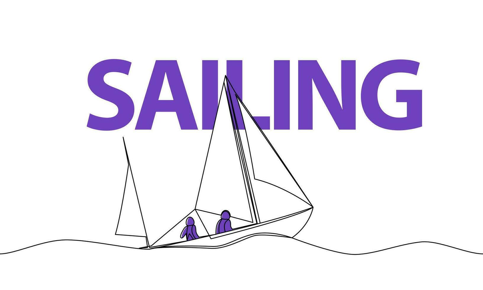 soltero continuo dibujo de un barco en un navegación regata. navegación. de colores elementos y título. uno línea vector ilustración