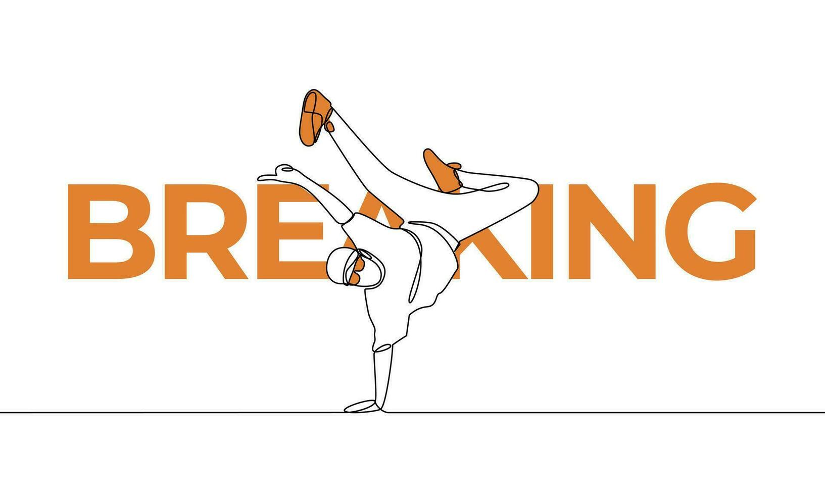 Single continuous drawing. BREAKING, dance, breakdance. Colored elements and title. One line vector illustration