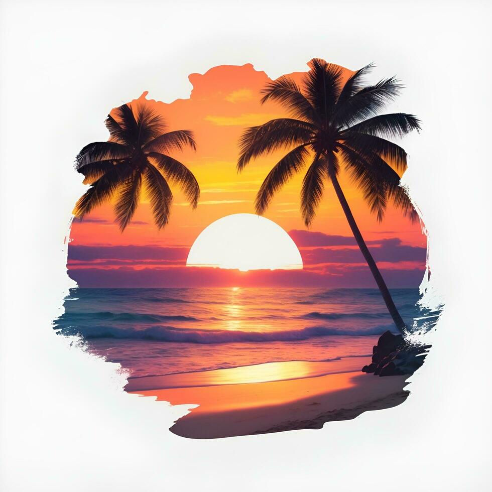 images of beaches at sunset, for t-shirts, summer ads and posters, AI generated photo