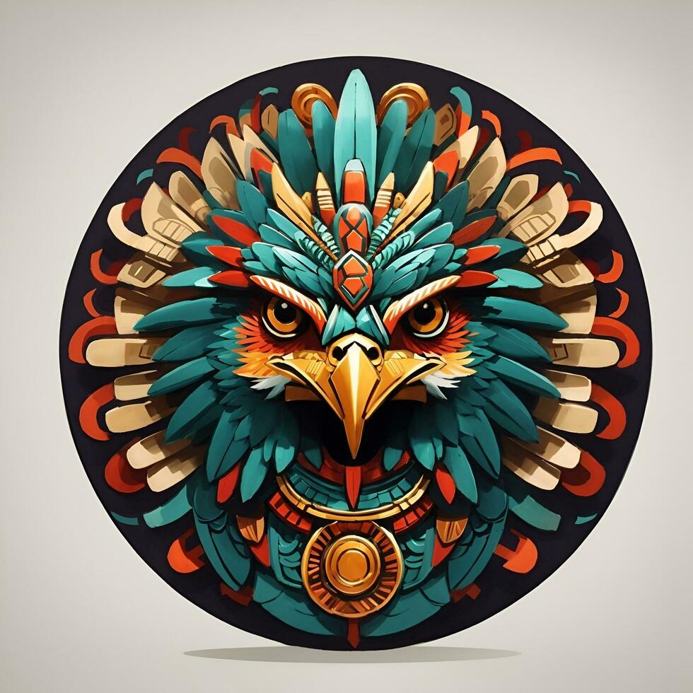 Owls quetzalcoatl head, symmetrical, flat icon design, AI generated photo
