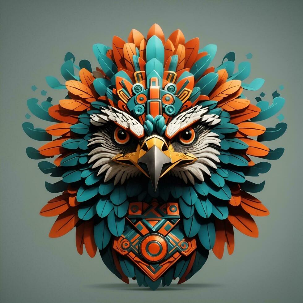Owls quetzalcoatl head, symmetrical, flat icon design, AI generated photo