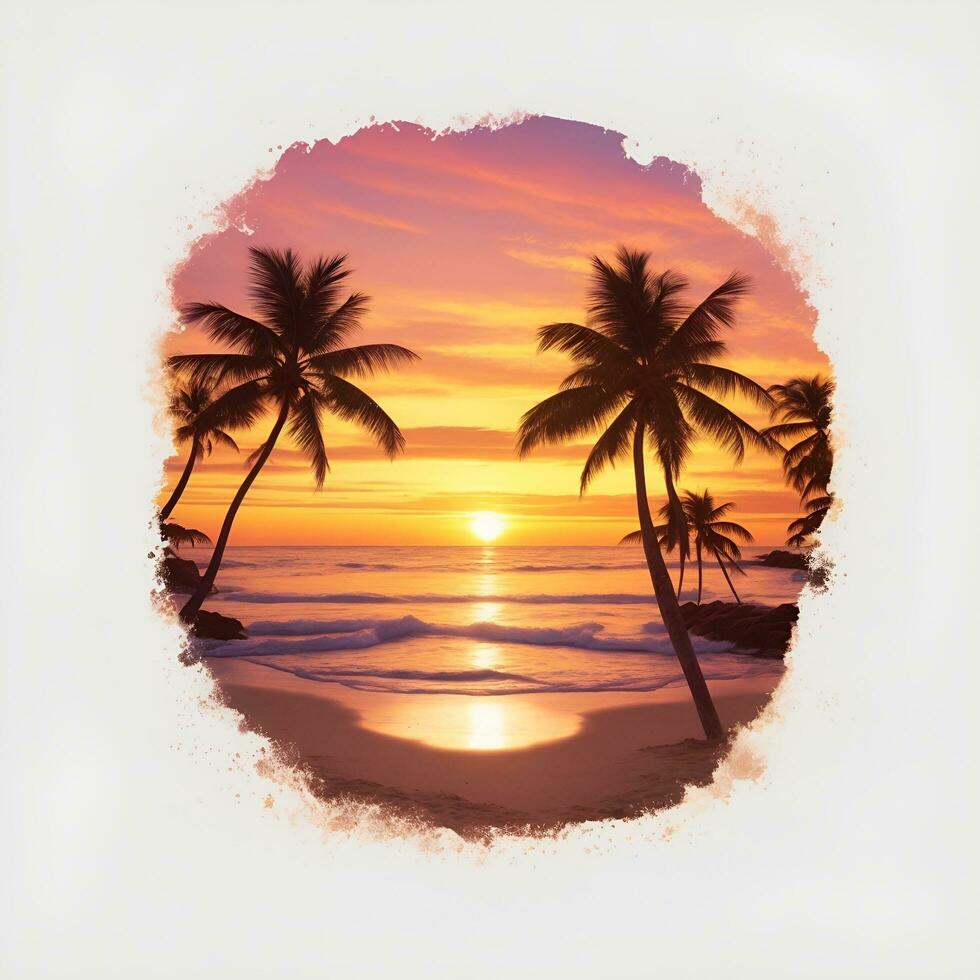 images of beaches at sunset, for t-shirts, summer ads and posters, AI generated photo