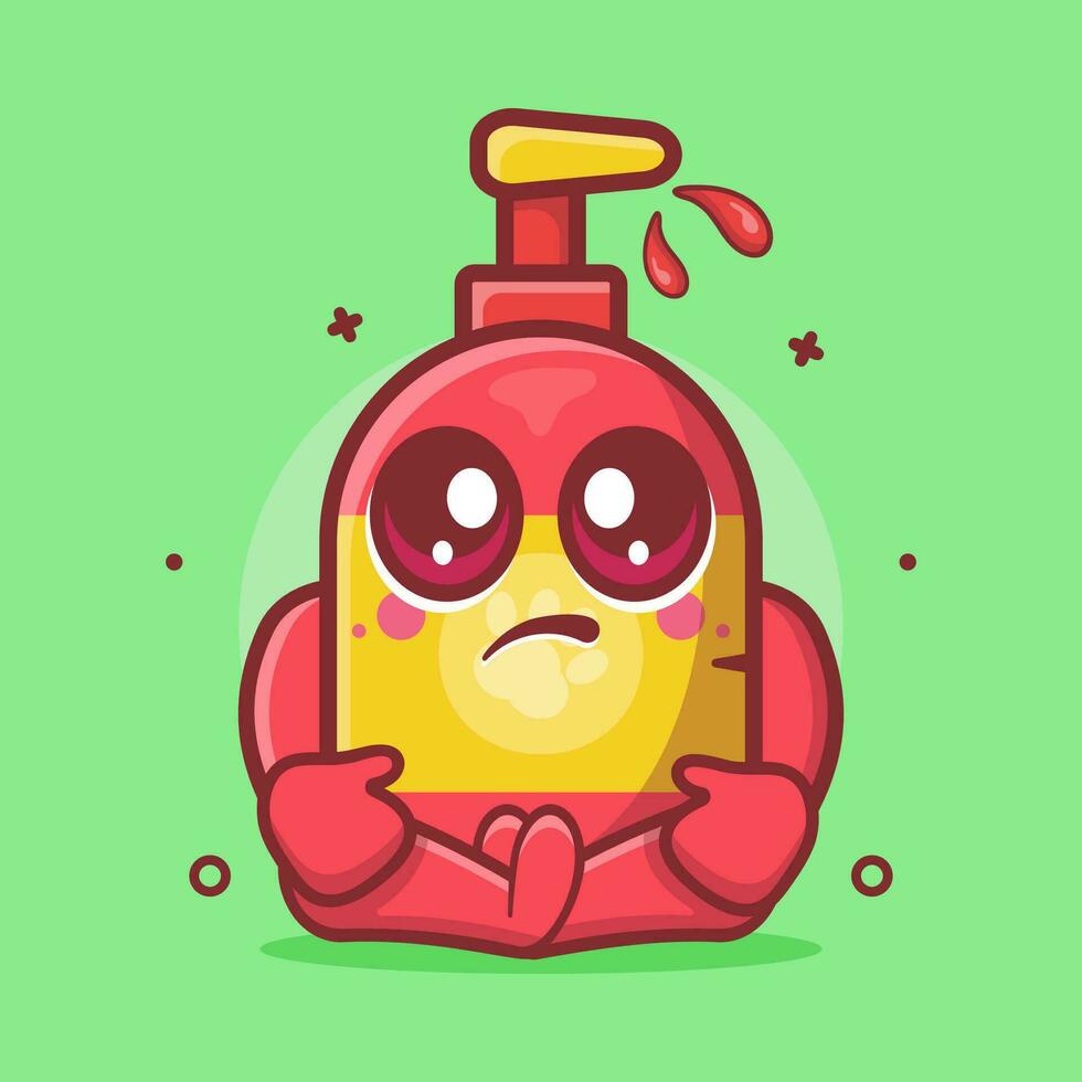 kawaii mascota champú botella personaje mascota con triste gesto aislado dibujos animados en plano estilo diseño vector