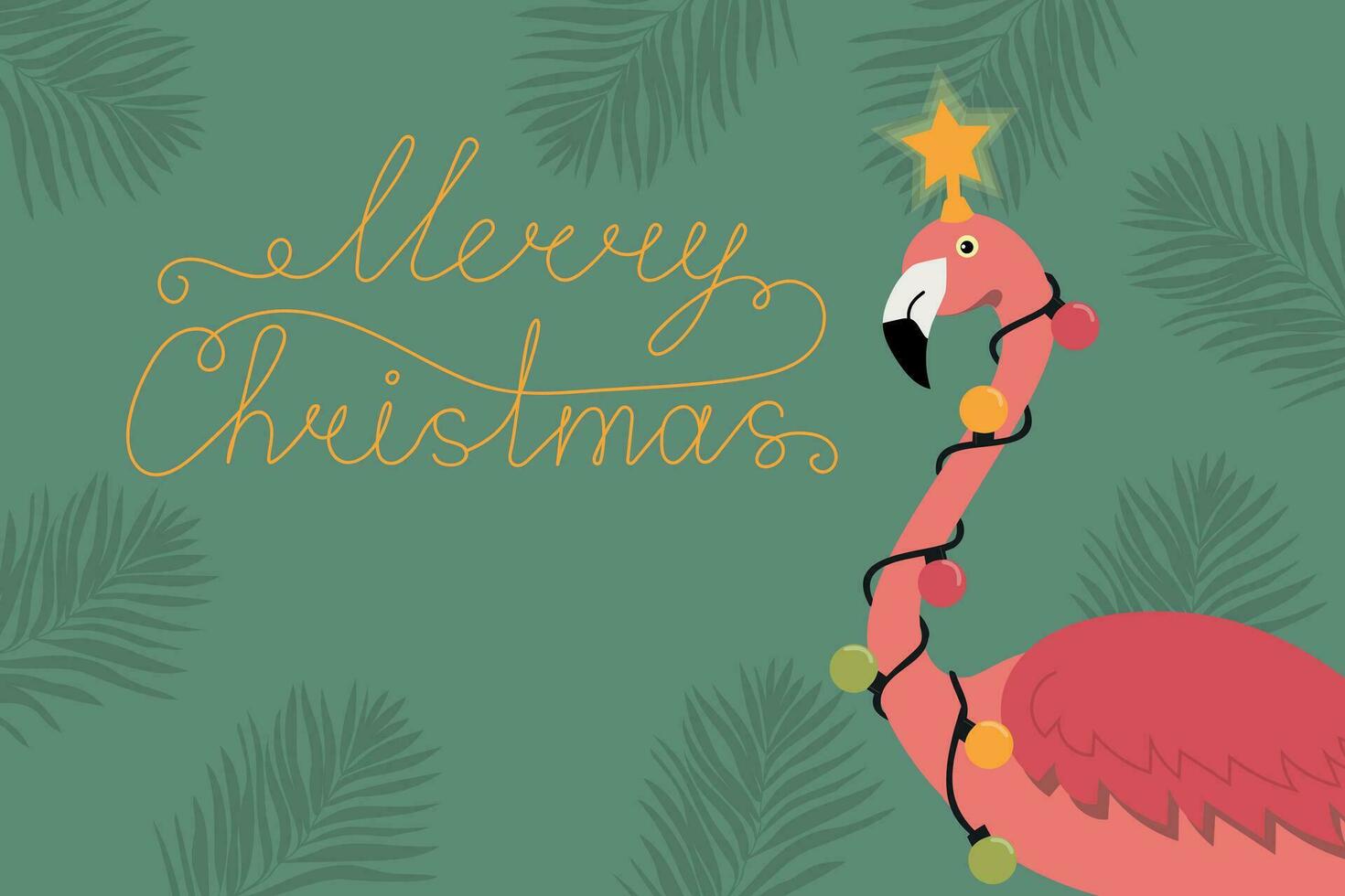 Cute Christmas card with flamingo vector