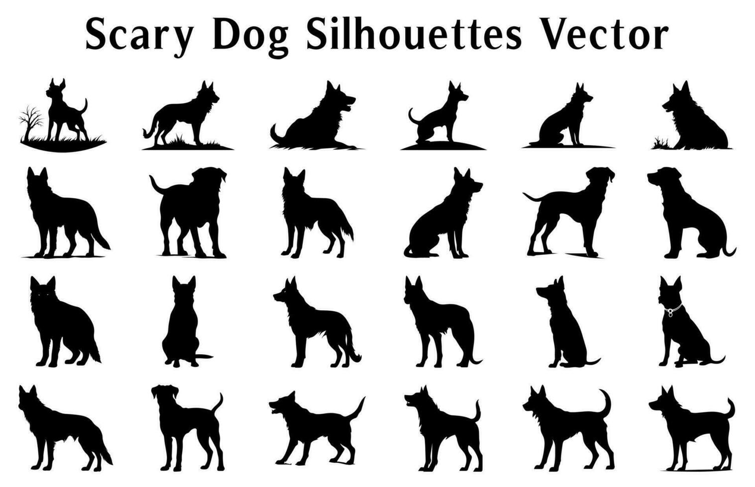 Halloween Scary Dog Vector Silhouettes bundle, Set of silhouettes Halloween evil black Dogs