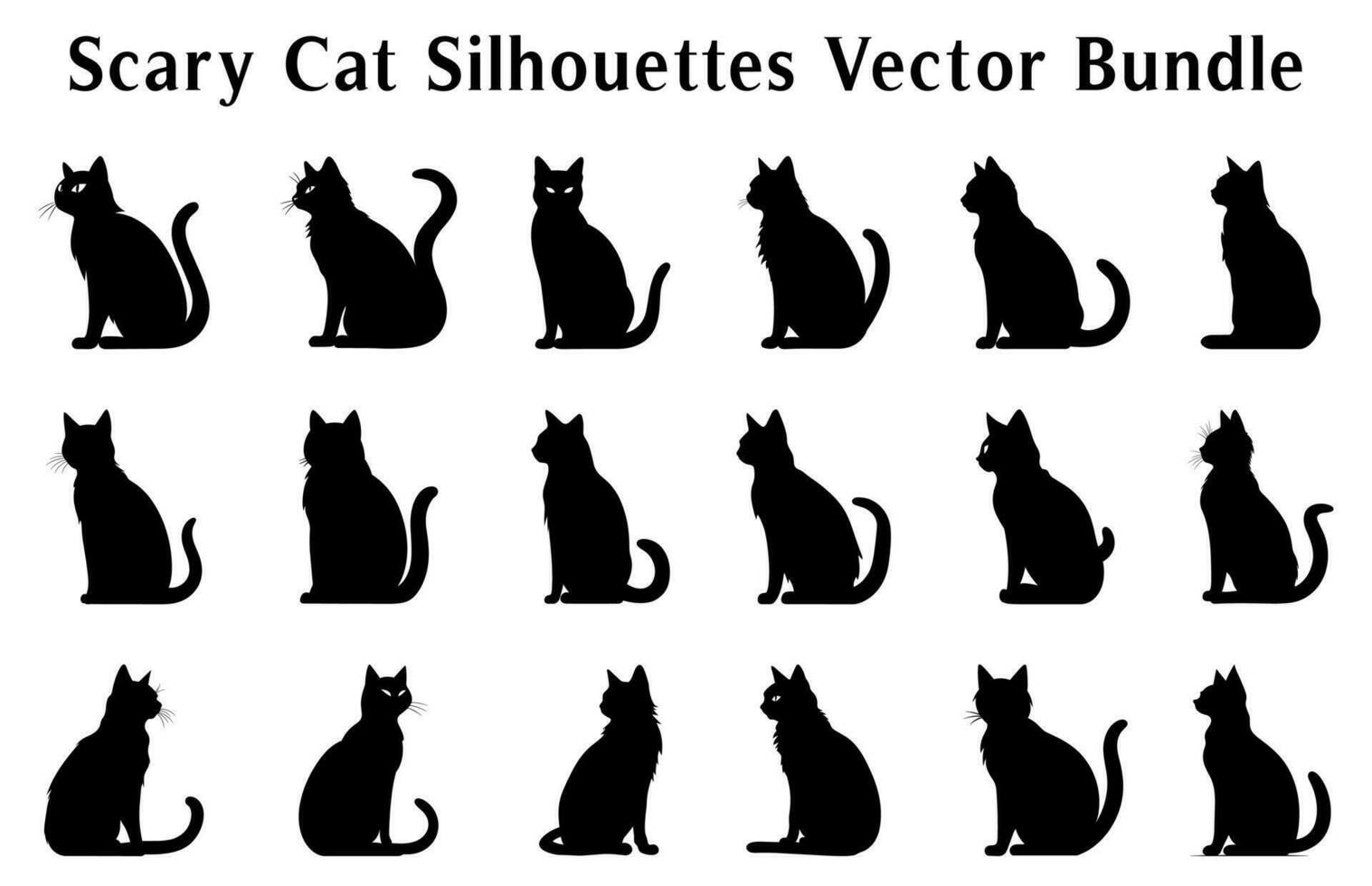 Halloween Scary Cat Vector illustration bundle, a silhouette Set of Halloween evil black cats