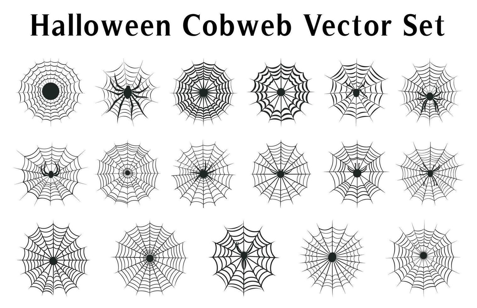 Spooky Halloween cobwebs Vector Bundle, Spider web set isolated on a White background