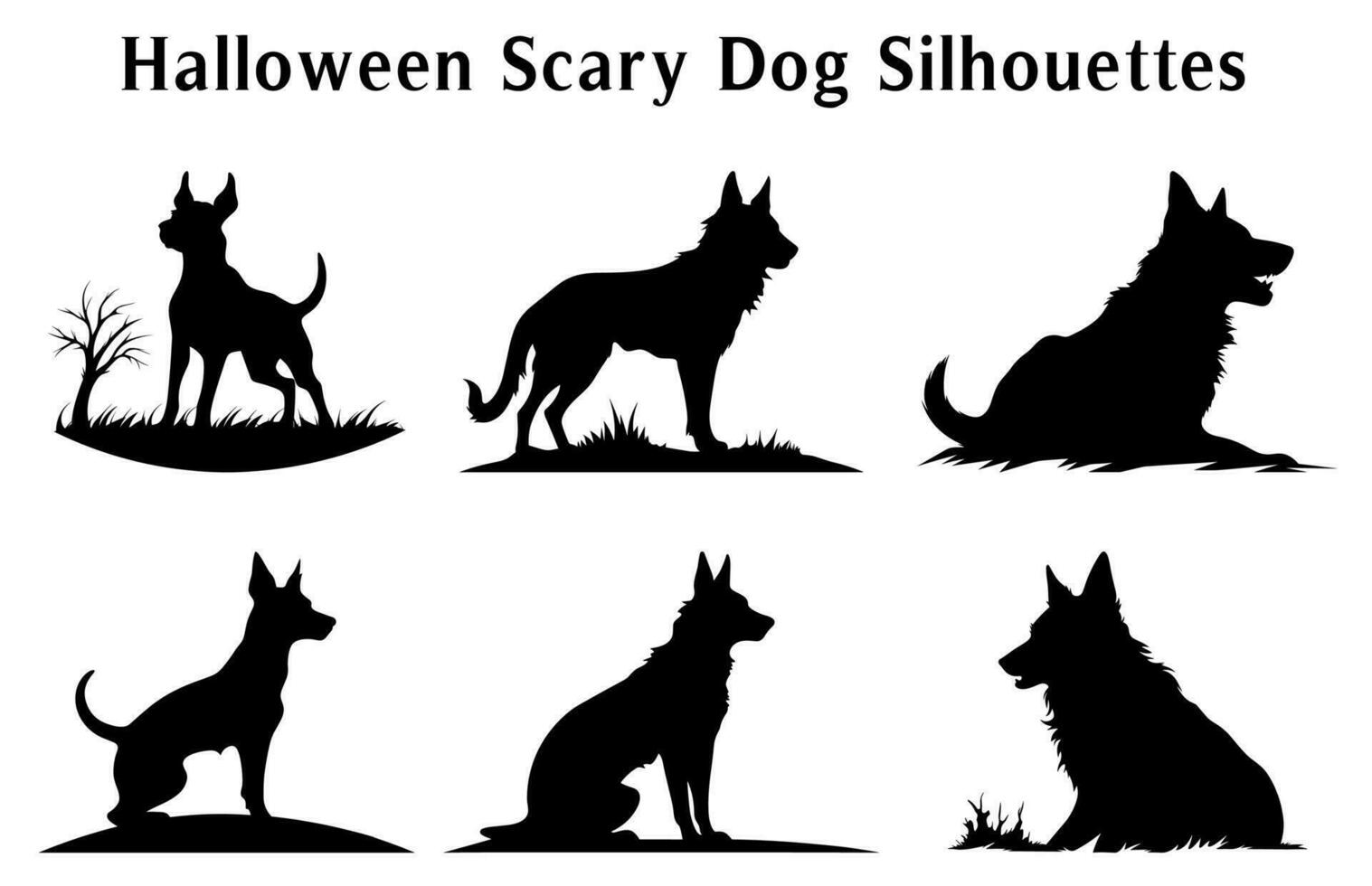 Halloween Scary Dog Vector Silhouettes bundle, Set of silhouettes Halloween evil black Dogs