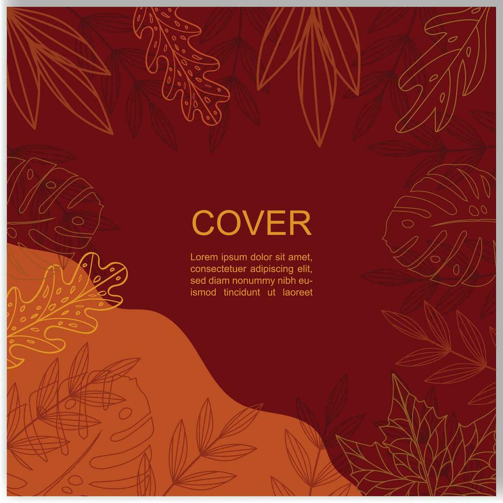 vector autumn square templates with fall leaves and geometric shapes.