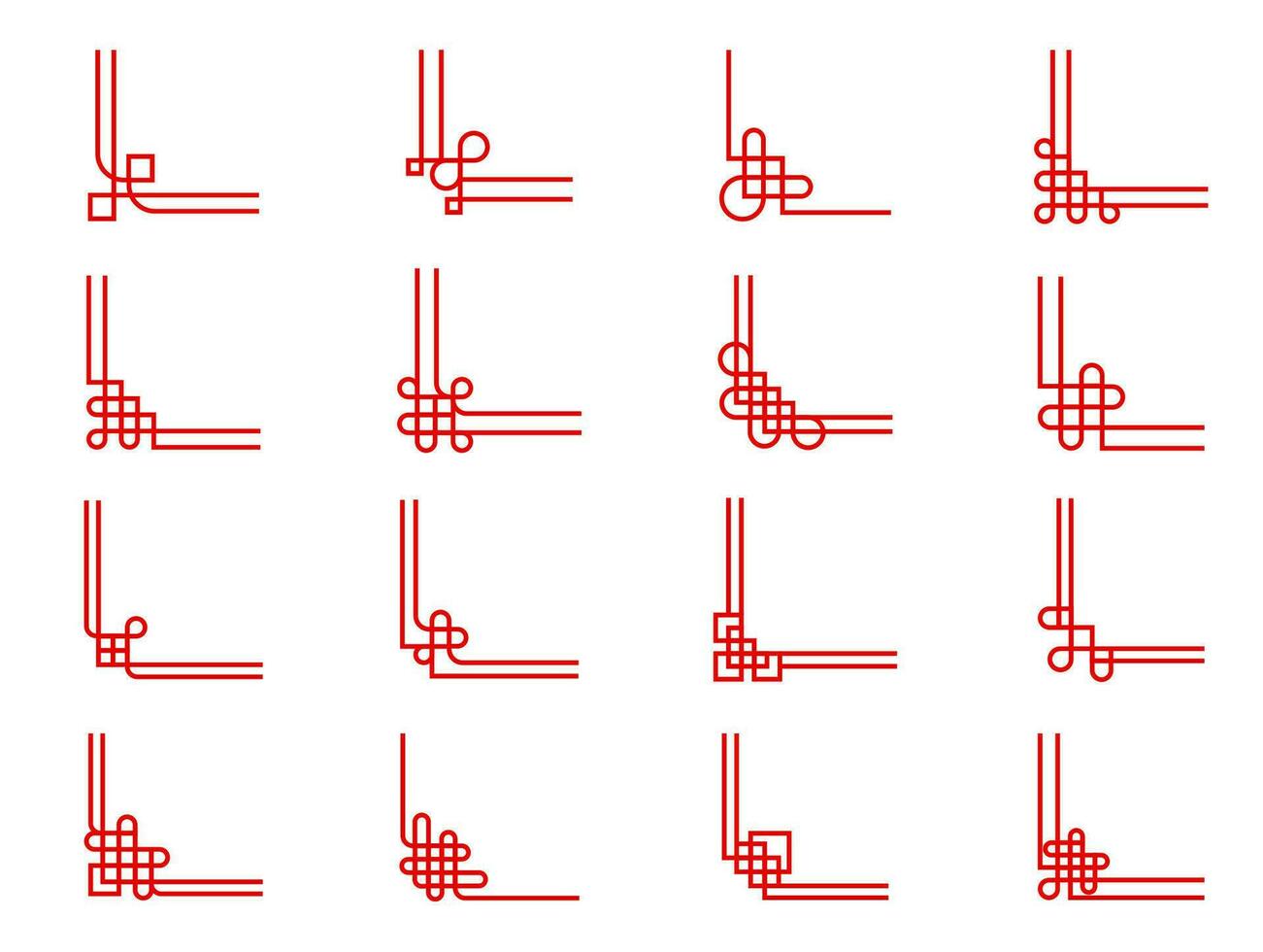 rojo oriental chino nudo esquinas, marco fronteras vector