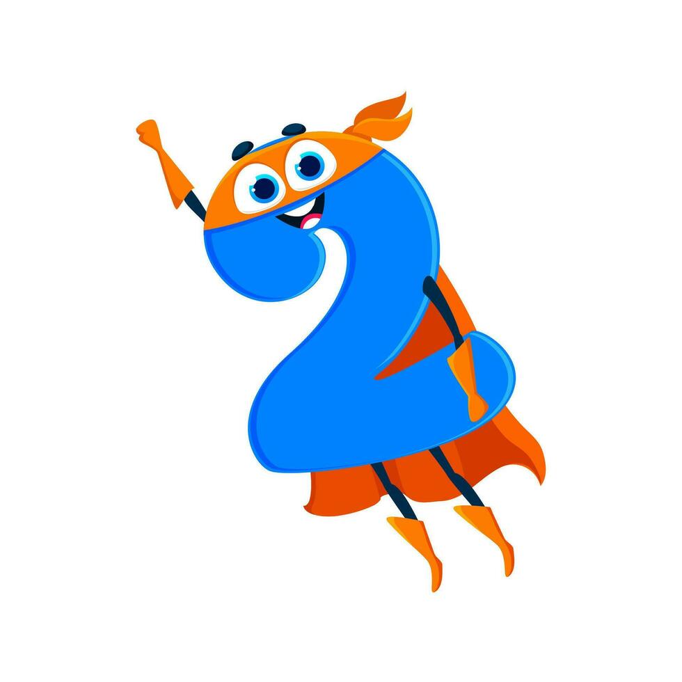 Cartoon math number two superhero character vector