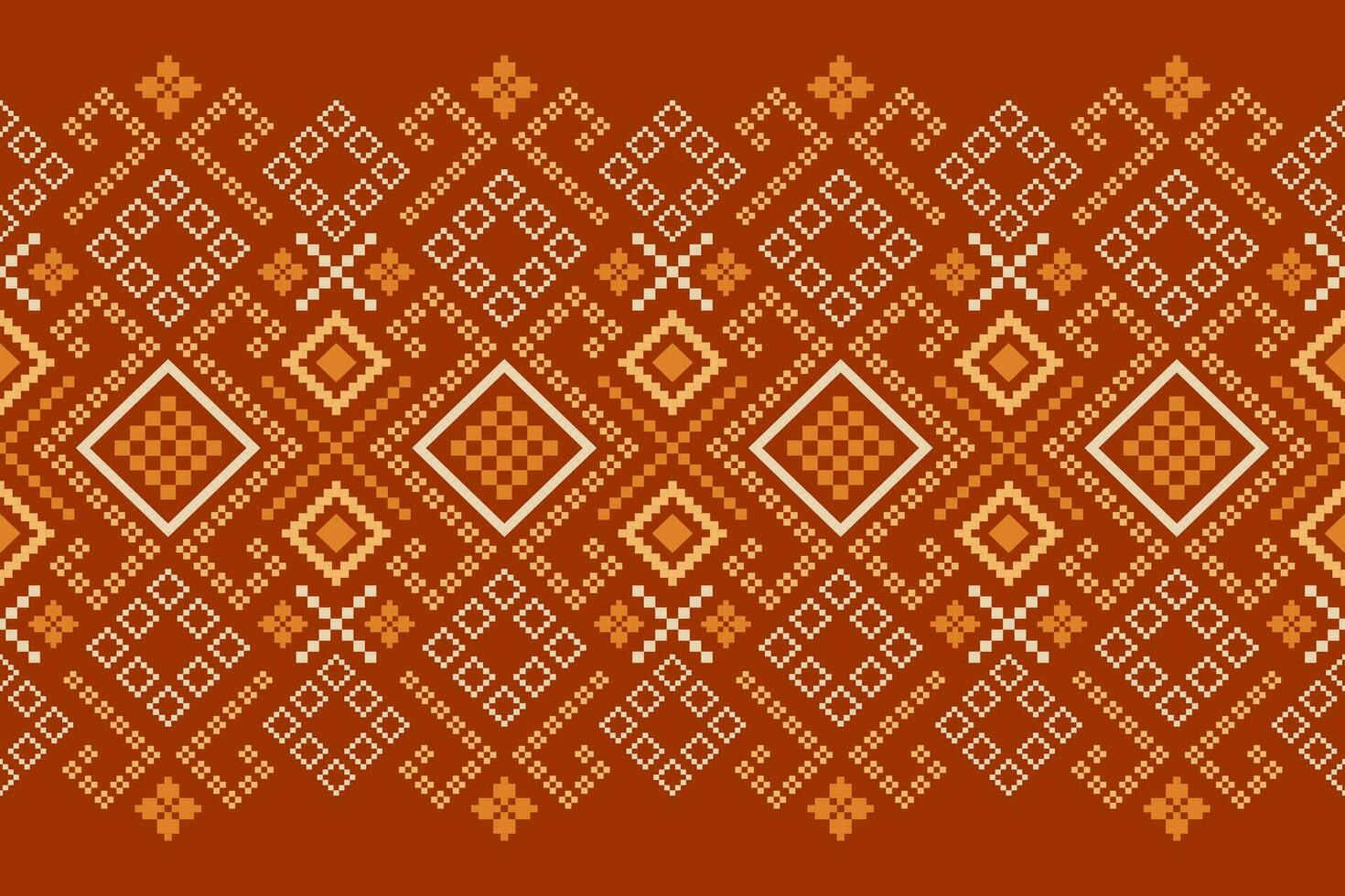 Orange vintages cross stitch traditional ethnic pattern paisley flower Ikat background abstract Aztec African Indonesian Indian seamless pattern for fabric print cloth dress carpet curtains and sarong vector