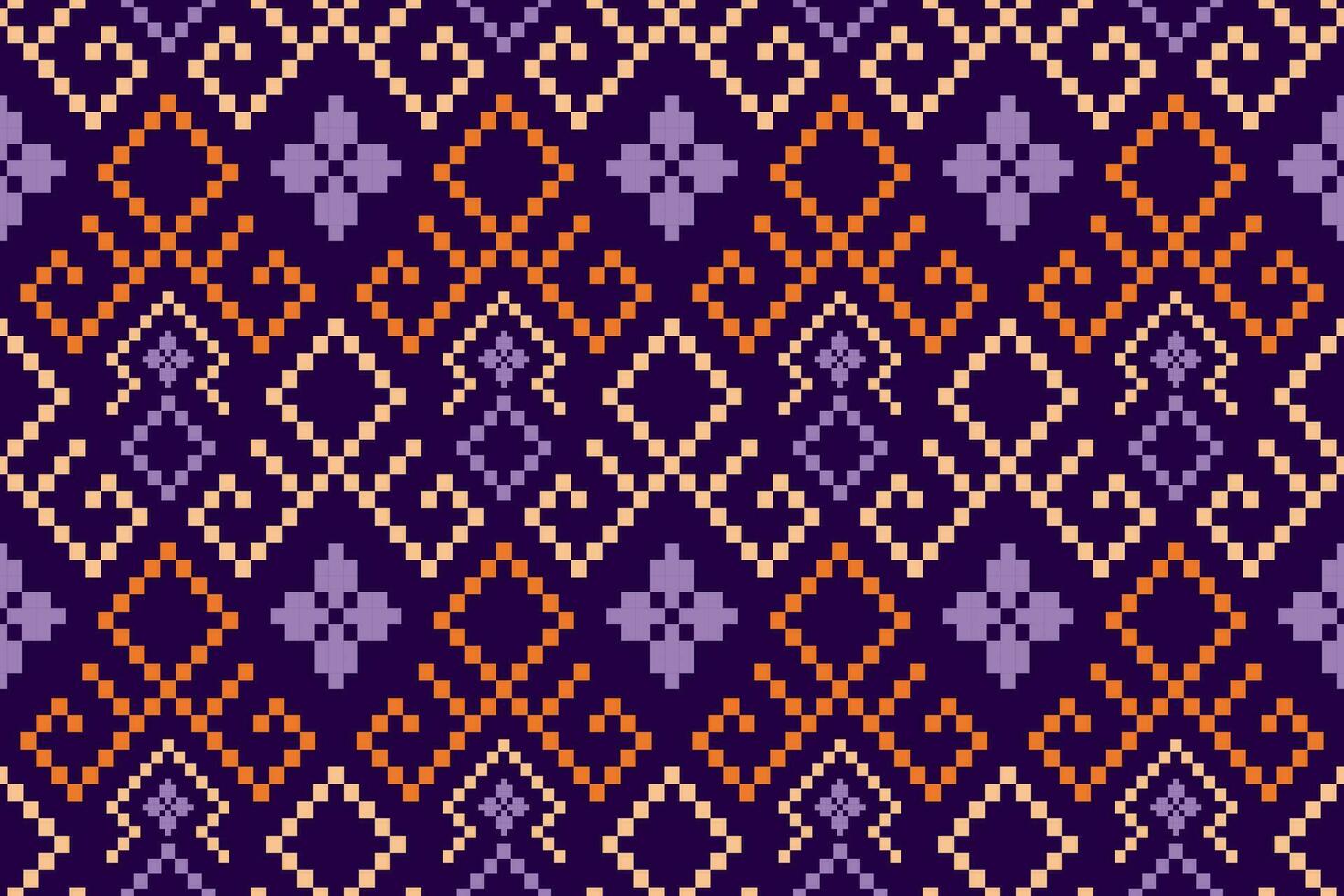 Purple cross stitch traditional ethnic pattern paisley flower Ikat background abstract Aztec African Indonesian Indian seamless pattern for fabric print cloth dress carpet curtains and sarong vector