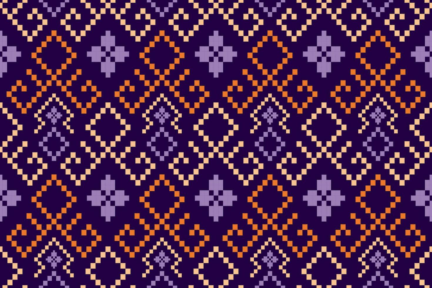 Purple cross stitch traditional ethnic pattern paisley flower Ikat background abstract Aztec African Indonesian Indian seamless pattern for fabric print cloth dress carpet curtains and sarong vector