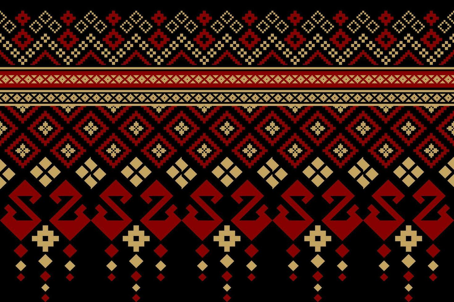 Red traditional ethnic pattern paisley flower Ikat background abstract Aztec African Indonesian Indian seamless pattern for fabric print cloth dress carpet curtains and sarong vector