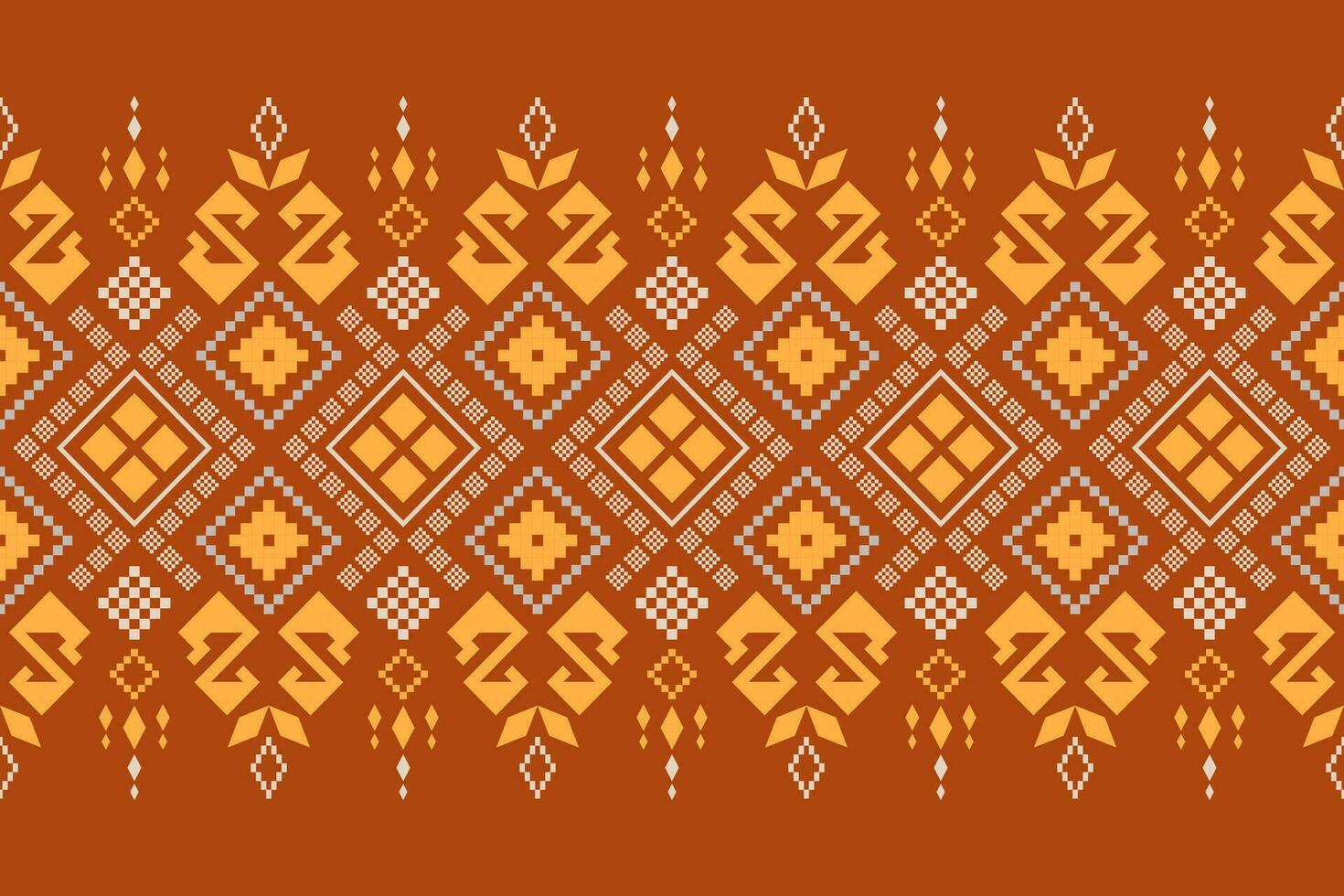 Orange vintages cross stitch traditional ethnic pattern paisley flower Ikat background abstract Aztec African Indonesian Indian seamless pattern for fabric print cloth dress carpet curtains and sarong vector