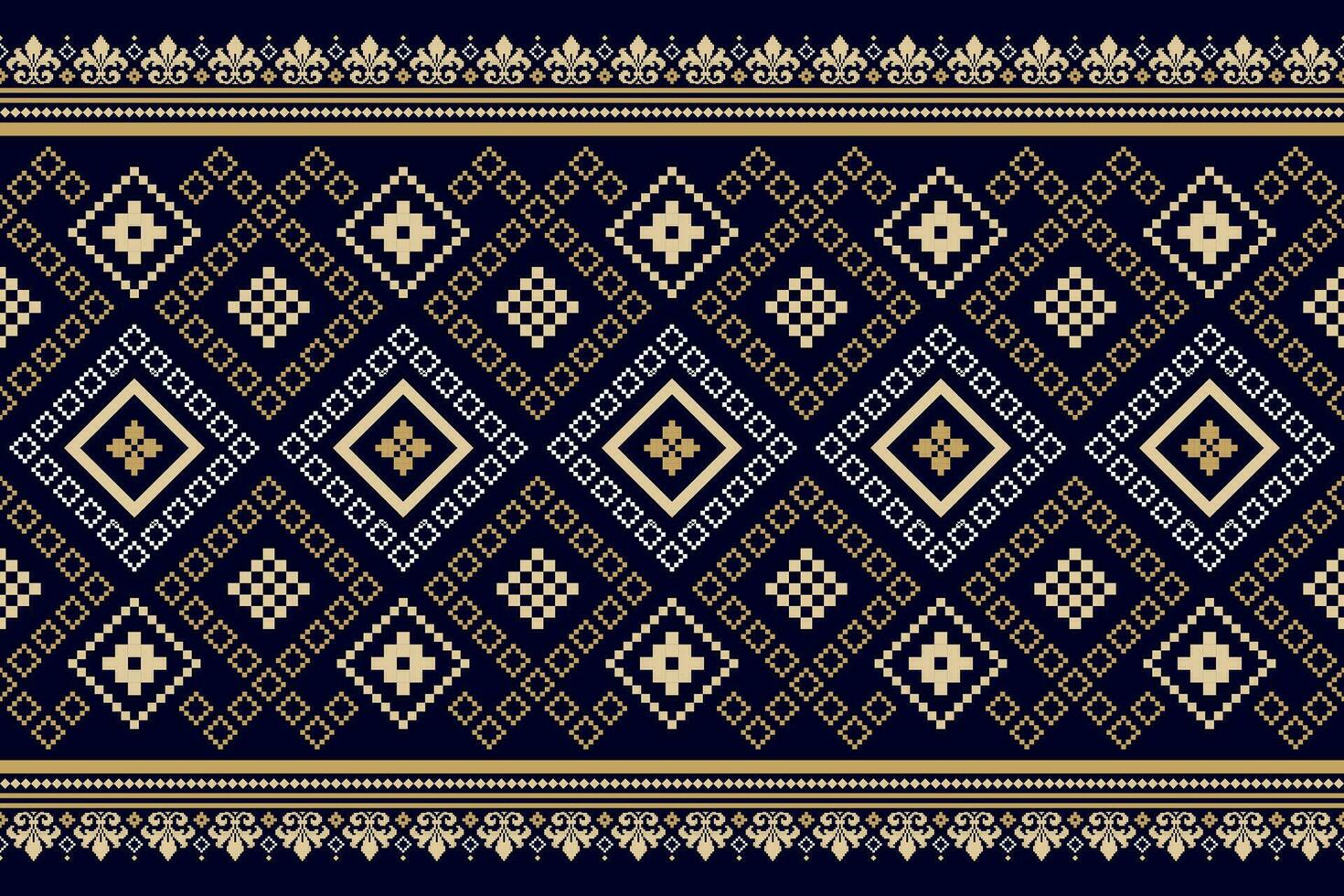 Indigo navy blue geometric traditional ethnic pattern Ikat seamless pattern border abstract design for fabric print cloth dress carpet curtains and sarong Aztec African Indian Indonesian vector