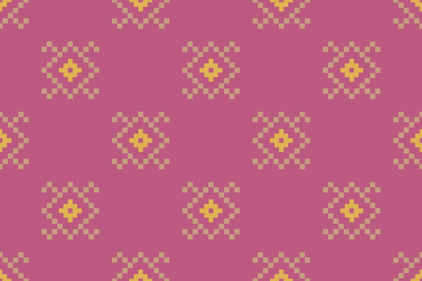 Pink Cross stitch colorful geometric traditional ethnic pattern Ikat seamless pattern border abstract design for fabric print cloth dress carpet curtains and sarong Aztec African Indian Indonesian vector
