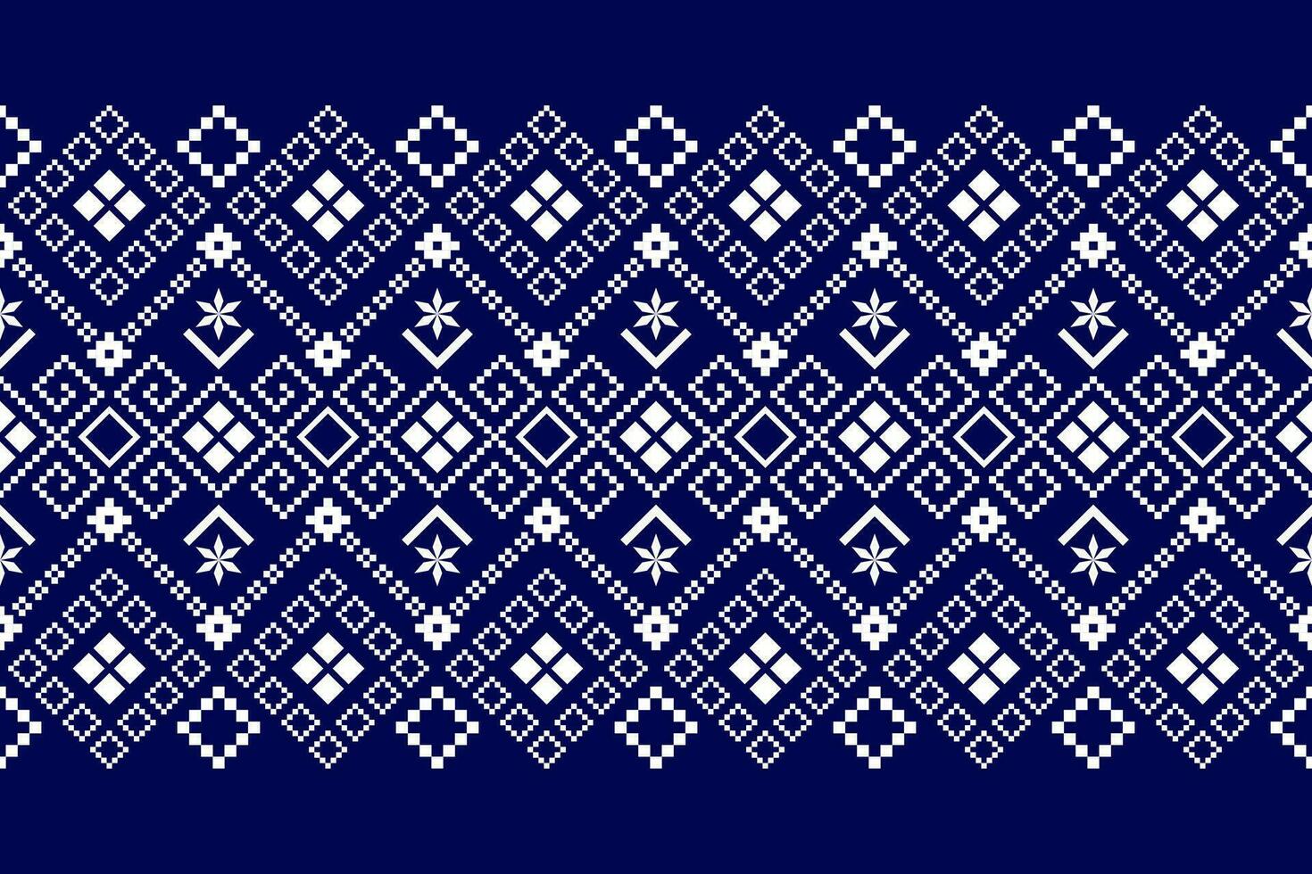 Indigo navy blue geometric traditional ethnic pattern Ikat seamless pattern border abstract design for fabric print cloth dress carpet curtains and sarong Aztec African Indian Indonesian vector