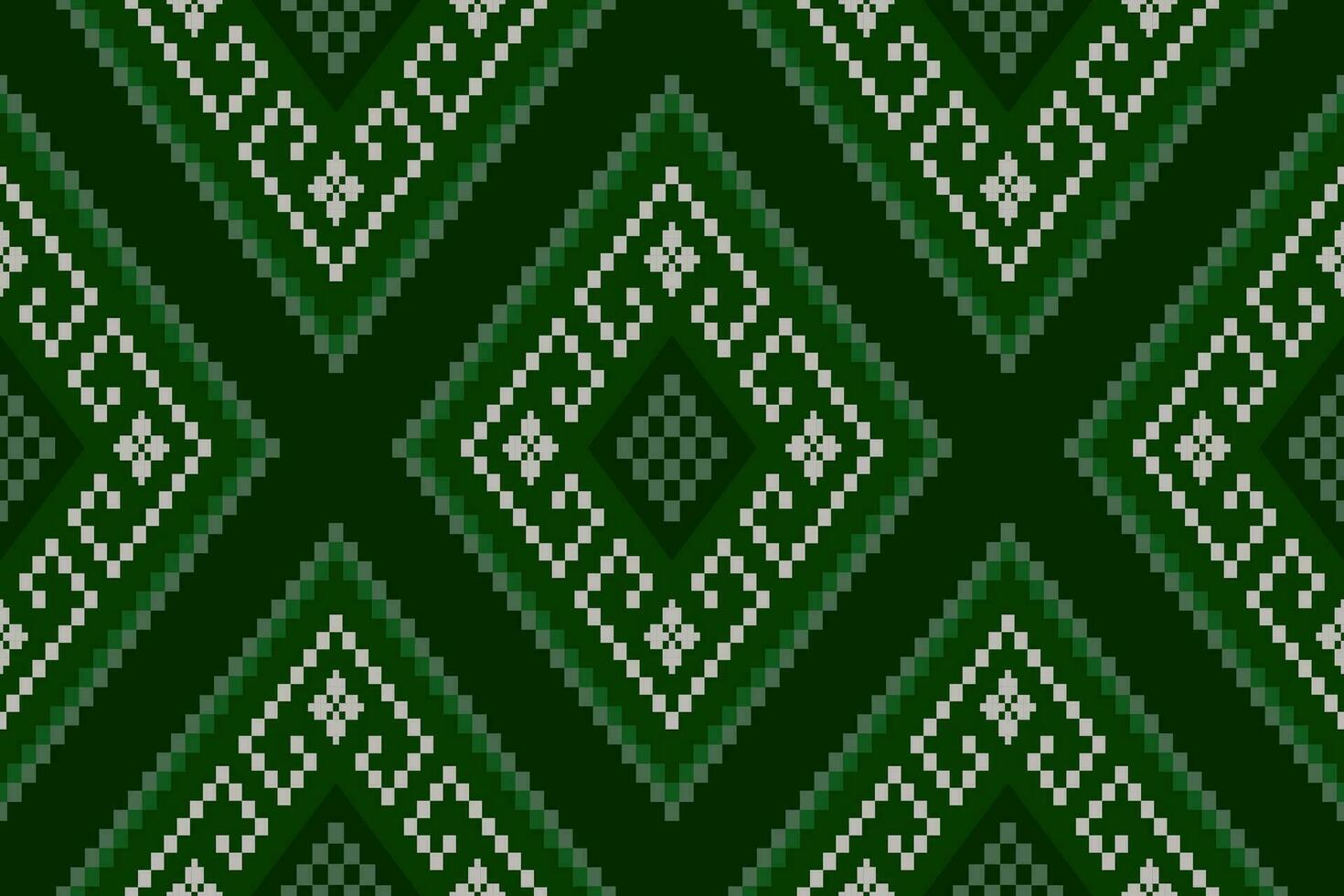 Green Cross stitch colorful geometric traditional ethnic pattern Ikat seamless pattern border abstract design for fabric print cloth dress carpet curtains and sarong Aztec African Indian Indonesian vector