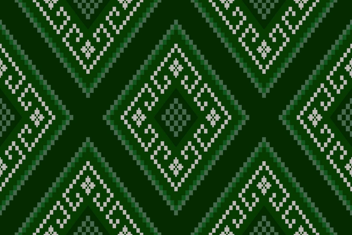 Green Cross stitch colorful geometric traditional ethnic pattern Ikat seamless pattern border abstract design for fabric print cloth dress carpet curtains and sarong Aztec African Indian Indonesian vector