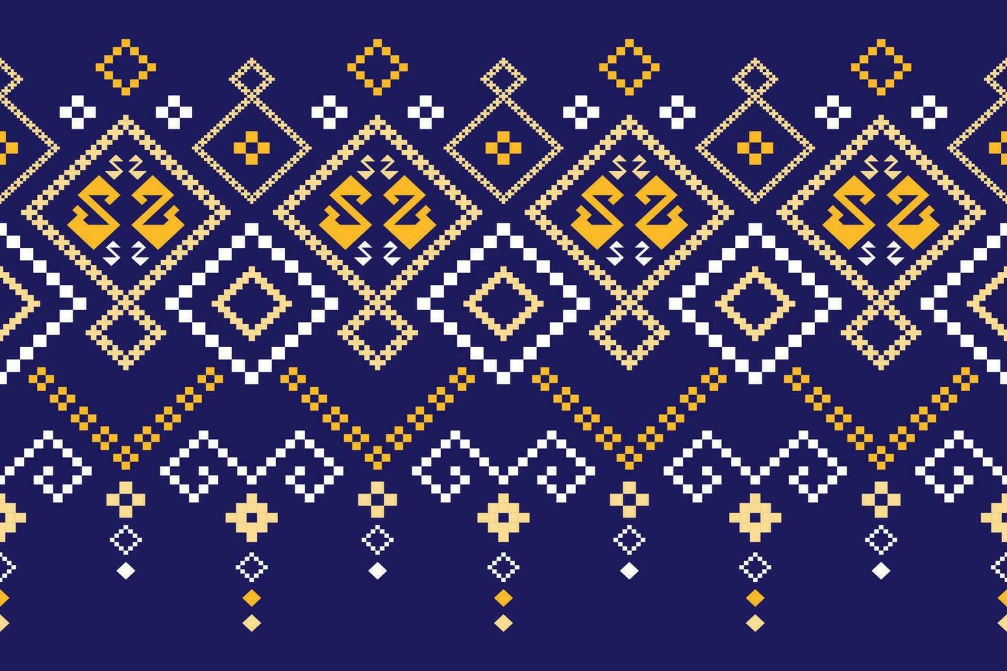 Indigo navy blue geometric traditional ethnic pattern Ikat seamless pattern border abstract design for fabric print cloth dress carpet curtains and sarong Aztec African Indian Indonesian vector