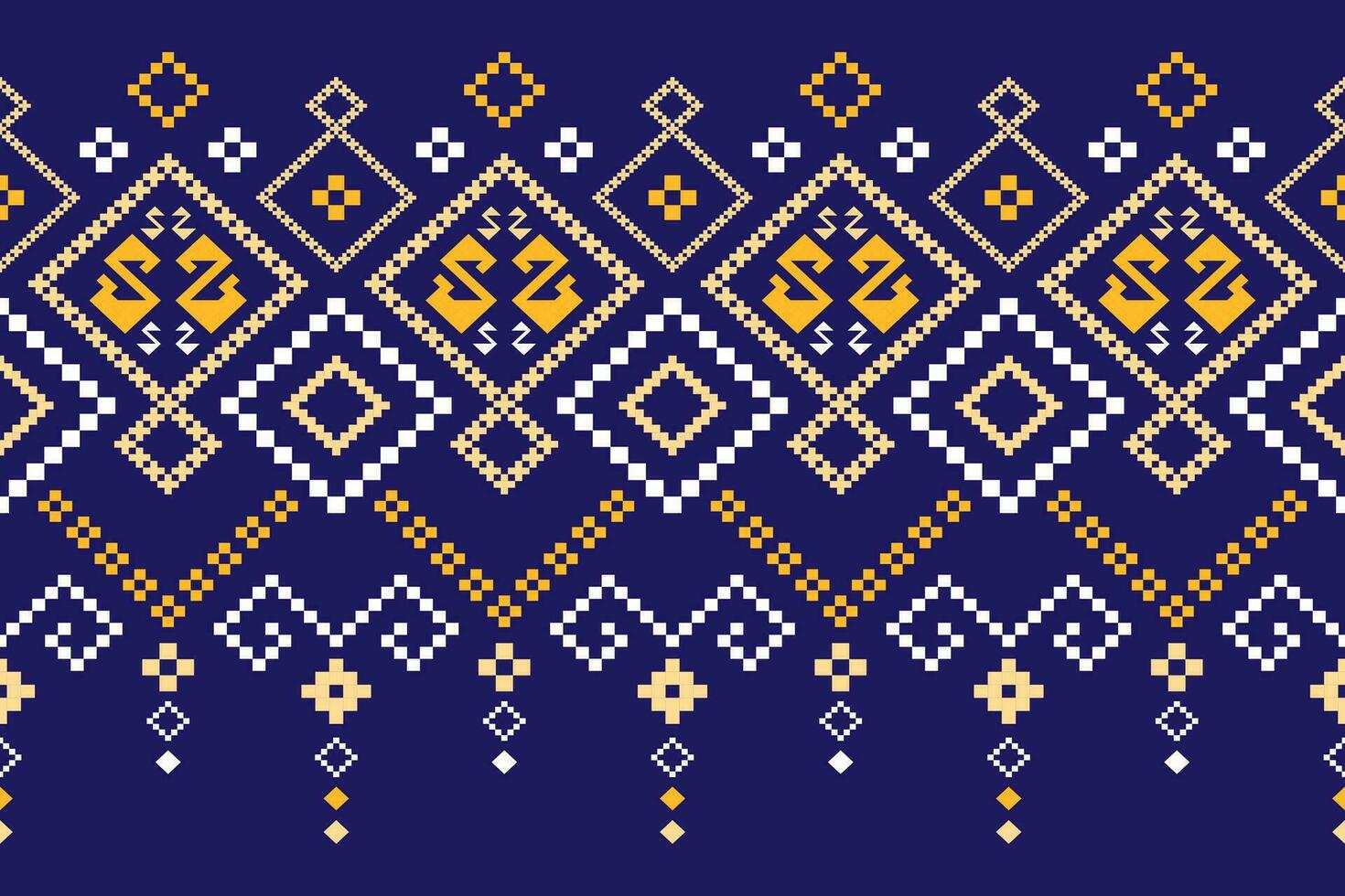 Indigo navy blue geometric traditional ethnic pattern Ikat seamless pattern border abstract design for fabric print cloth dress carpet curtains and sarong Aztec African Indian Indonesian vector