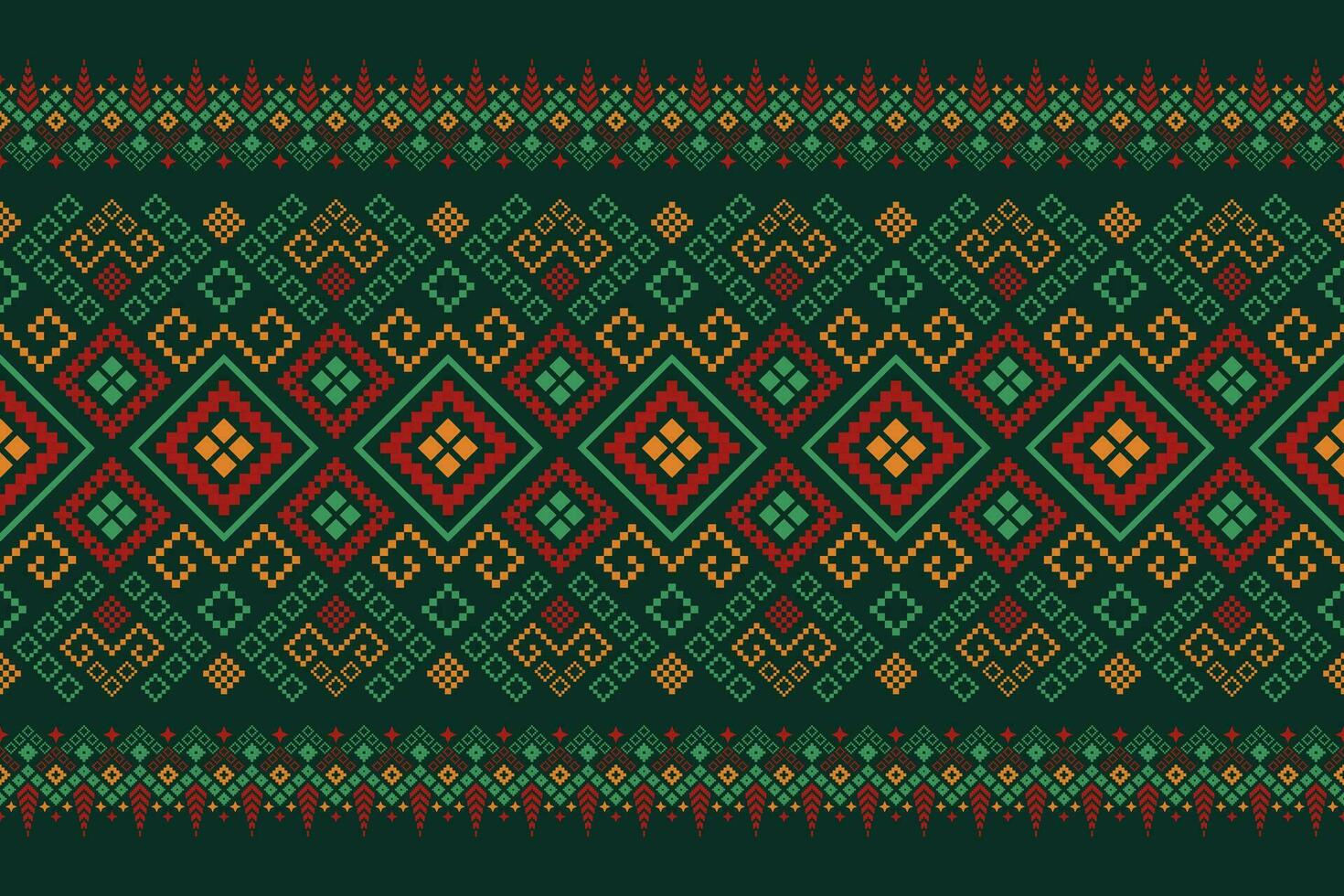 Green Cross stitch colorful geometric traditional ethnic pattern Ikat seamless pattern border abstract design for fabric print cloth dress carpet curtains and sarong Aztec African Indian Indonesian vector