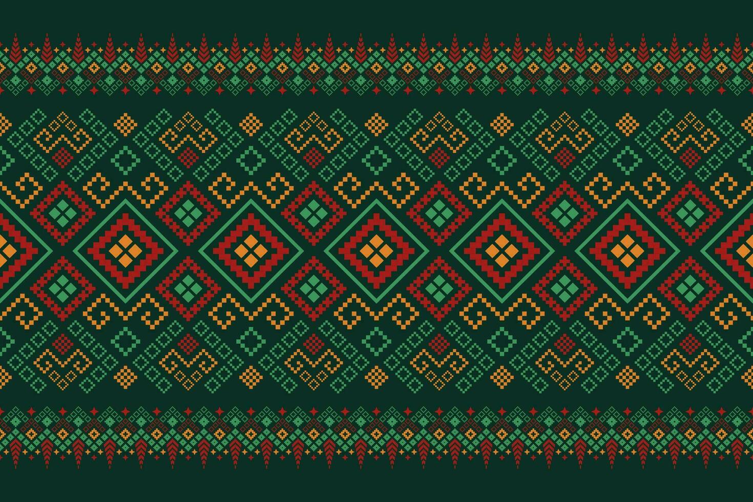 Green Cross stitch colorful geometric traditional ethnic pattern Ikat seamless pattern border abstract design for fabric print cloth dress carpet curtains and sarong Aztec African Indian Indonesian vector