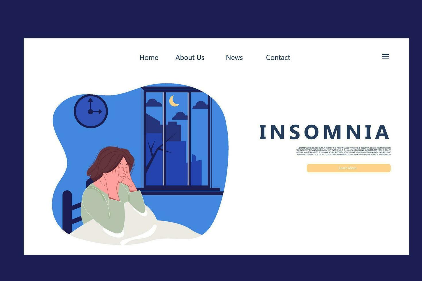 Landing page template insomnia. Mental health vector
