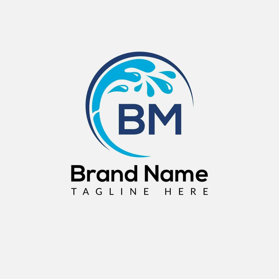 Maid Cleaning Logo On Letter BM. Clean House Sign, Fresh Clean Logo Cleaning Brush and Water Drop Concept Template vector