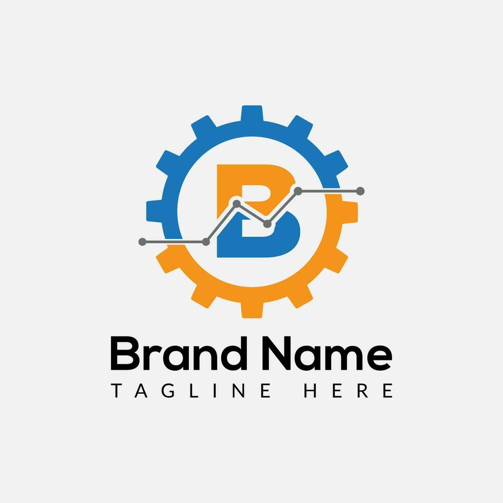 Tech Gear Logo On Letter B Template. Tech Gear On B Letter, Initial Tech Gear Sign Concept vector