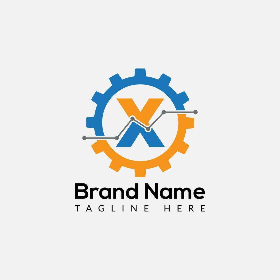 Tech Gear Logo On Letter X Template. Tech Gear On X Letter, Initial Tech Gear Sign Concept vector