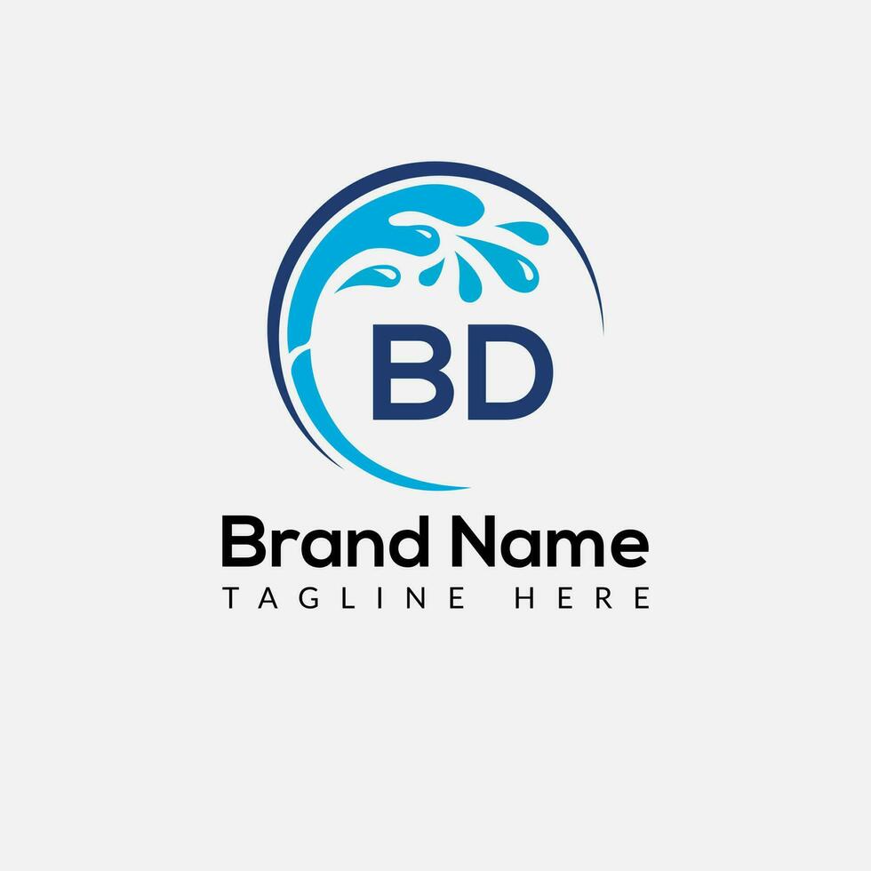 Maid Cleaning Logo On Letter BD. Clean House Sign, Fresh Clean Logo Cleaning Brush and Water Drop Concept Template vector