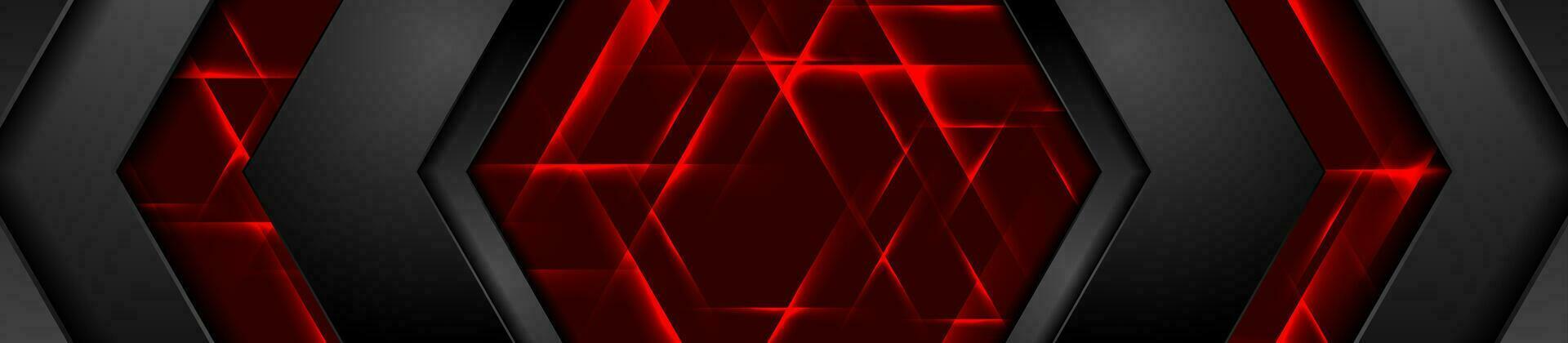 Black and red glowing neon hexagonal background vector