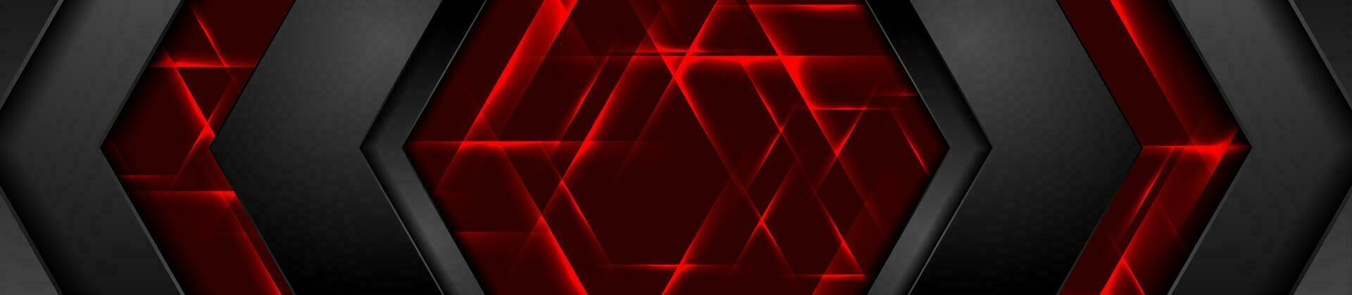 negro y rojo brillante neón hexagonal antecedentes vector