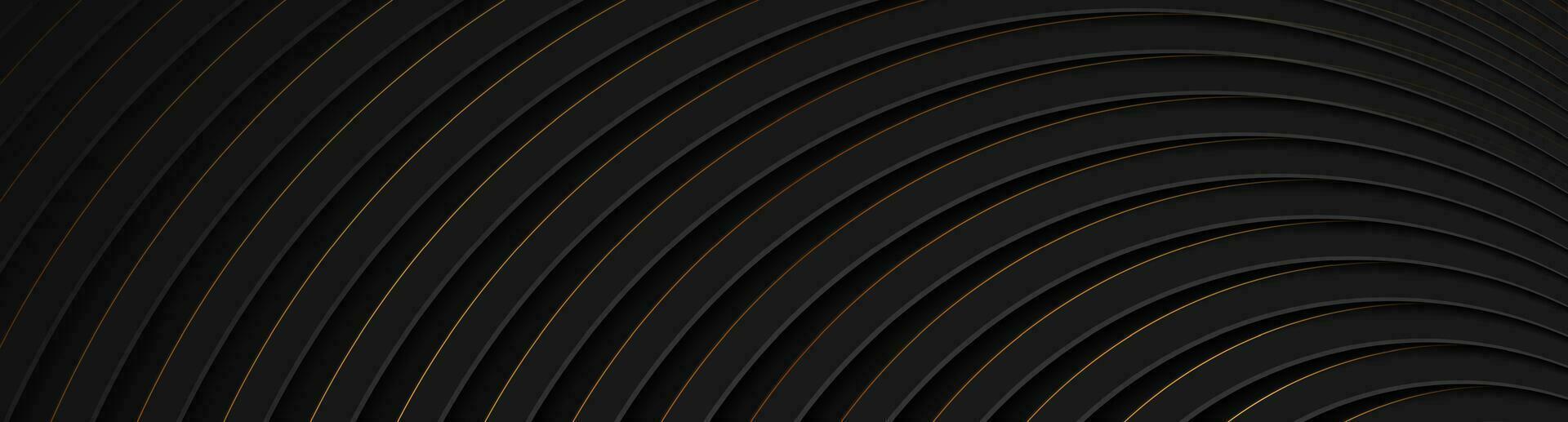 Black and golden round stripes abstract tech geometric background vector