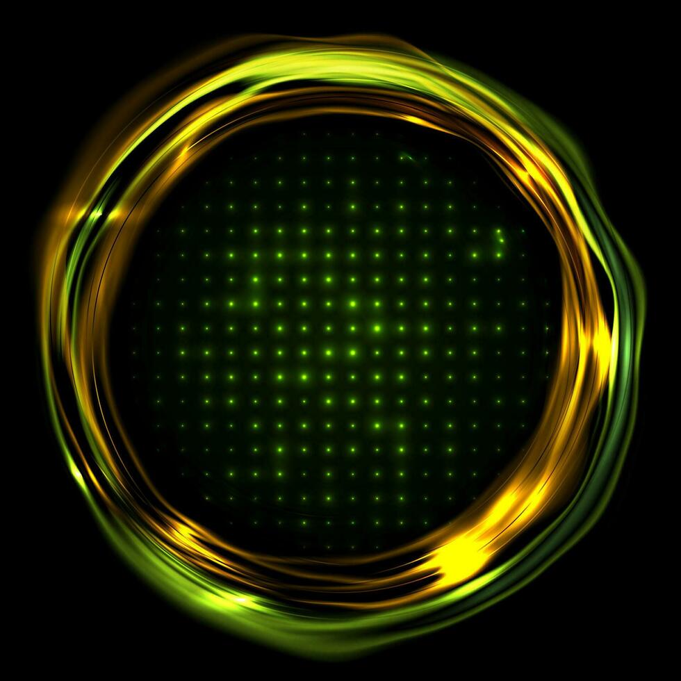 Glowing liquid rings and neon dots abstract background vector