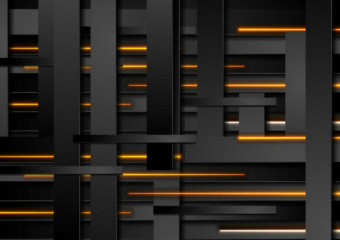 Black stripes and orange neon lines abstract tech background vector