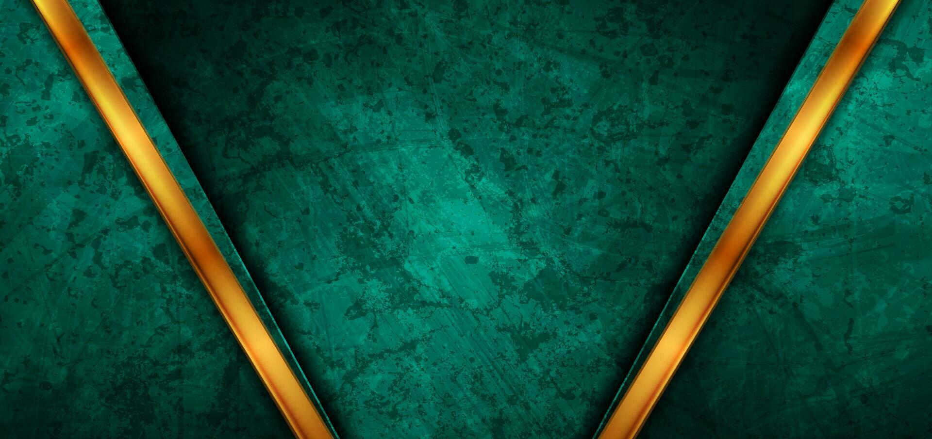 Luxury golden stripes on green grunge background vector